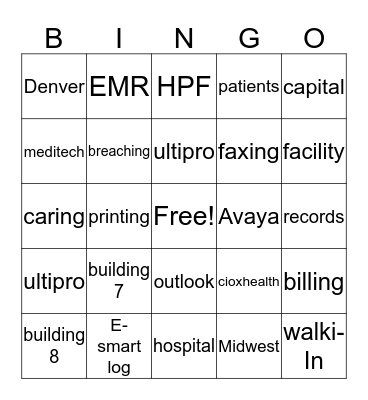 Health source Bingo Card