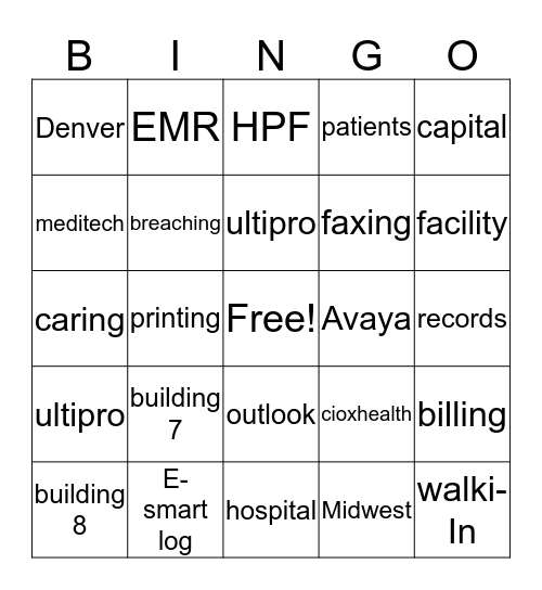 Health source Bingo Card