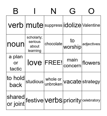 Vocab #20 Bingo Card