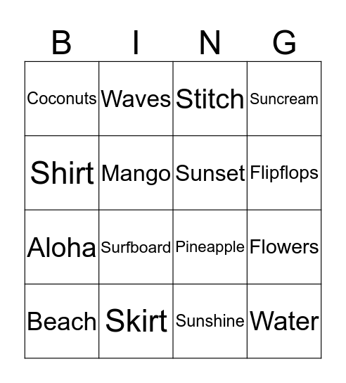 Hawaiian Bingo! Bingo Card