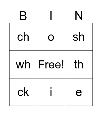 Digraphs & Vowel sounds Bingo Card