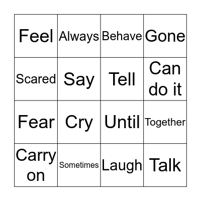 My feelings Bingo Card