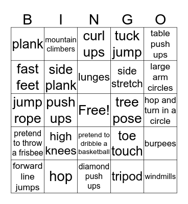 Fitness Bingo Card