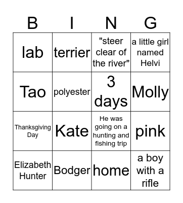 Incredible Journey/Homeward Bound Bingo Card