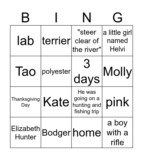 Incredible Journey/Homeward Bound Bingo Card