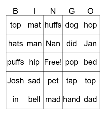 Letterland K1 Bingo Card