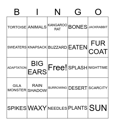 M S Bus All Dried Up Bingo Card