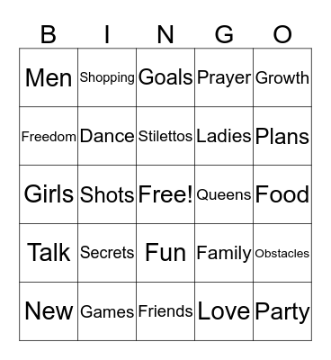 Girls’ Night Bingo Card