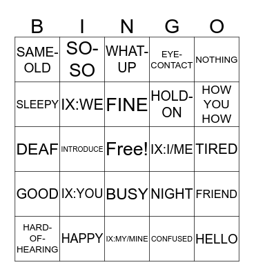 MASTER ASL UNIT 1 WORDS TO PG. 12 Bingo Card