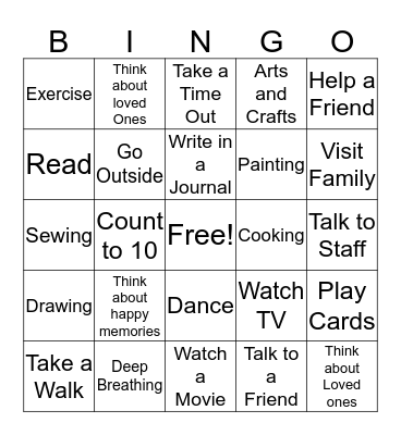 Coping Skills Bingo Card