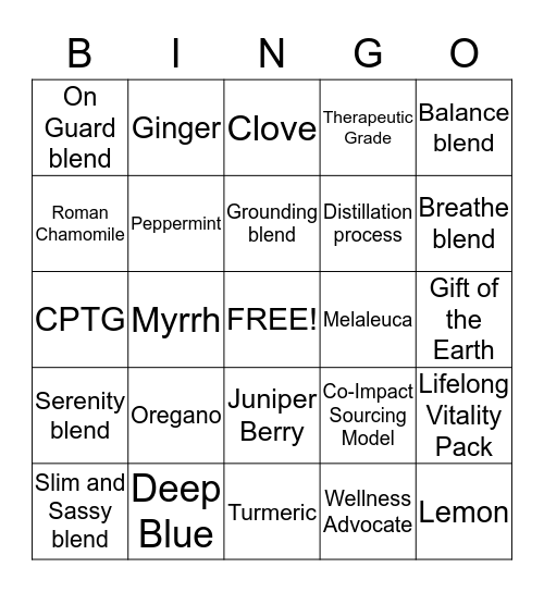 ESSENTIAL OILS  Bingo Card