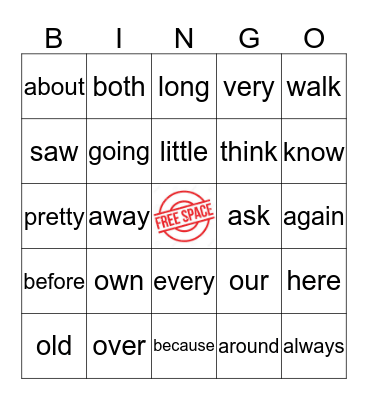 Sight Words Quarter 3 Bingo Card