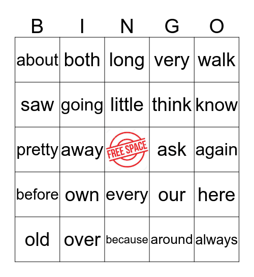 Sight Words Quarter 3 Bingo Card