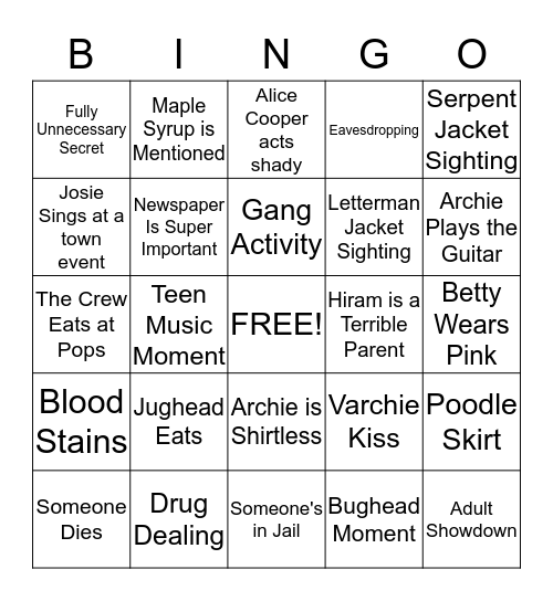 Riverdale Bingo Card