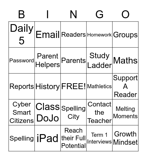 Year 3T Parent Information Afternoon Bingo Card