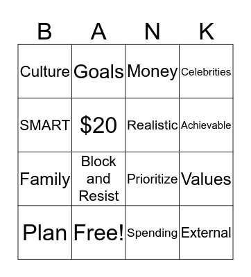 Your Money Values and Influences Bingo Card