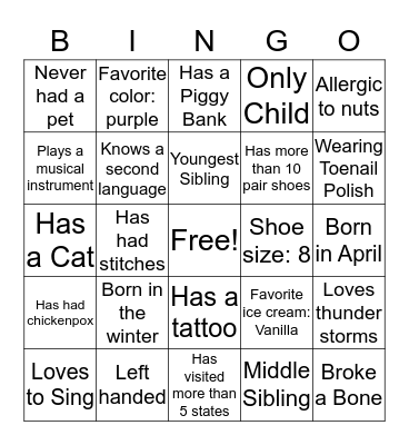 Get to Know Us Bingo Card