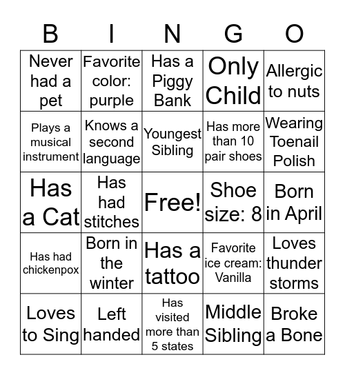 Get to Know Us Bingo Card