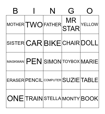 KID 1 Bingo Card