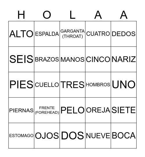 El cuerpo Bingo Card