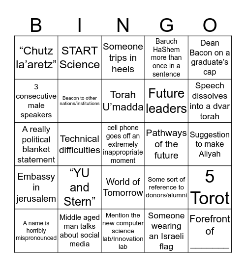 Graduation Bingo Card