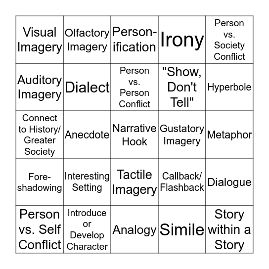 Born a Crime Narrative Techniques Bingo Card