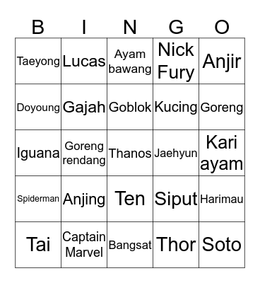 Punya Seolhyun Bingo Card