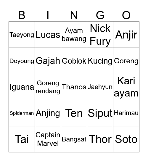 Punya Seolhyun Bingo Card