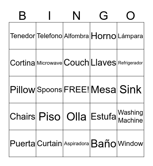House / Casa Bingo Card