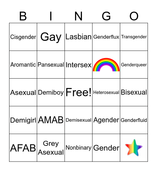 Gender and Attraction Identity Bingo Card