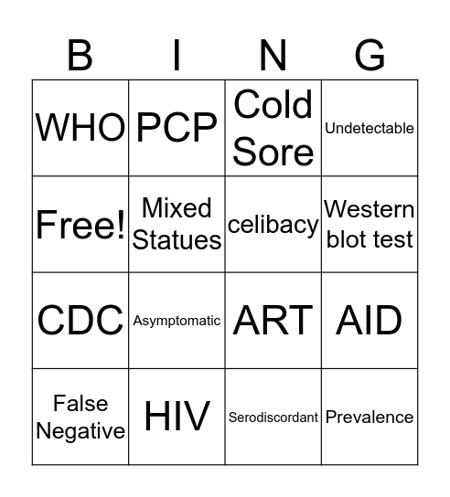 AIDS  Bingo Card