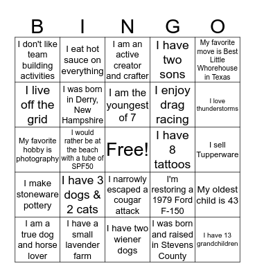 NEW Health Getting to Know You Bingo Card