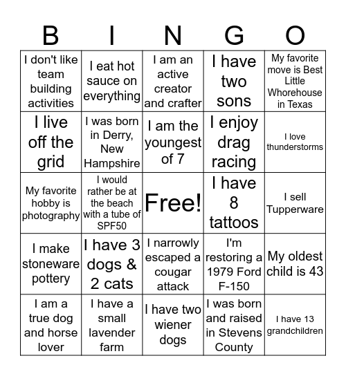 NEW Health Getting to Know You Bingo Card