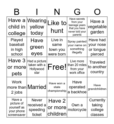 Unknown Co-worker Facts Bingo Card