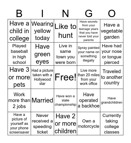 Unknown Co-worker Facts Bingo Card
