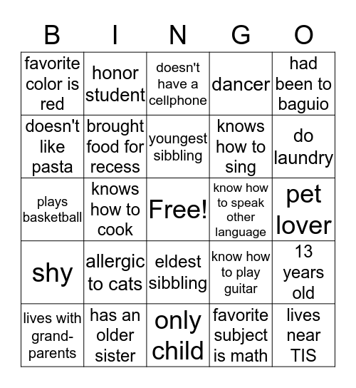 I want to know you Bingo Card
