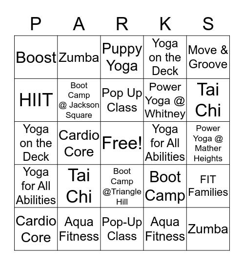 FIT in the Parks Bingo Card