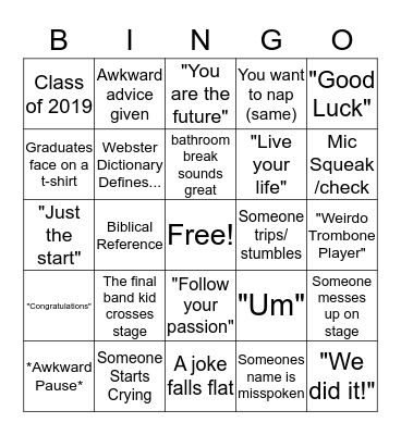 Commencement Bingo Card