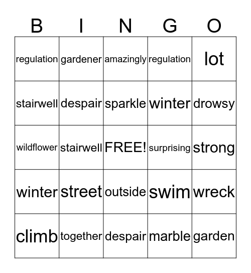 "The Curious Garden" Bingo Card