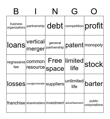 Econ and Finance Bingo Card
