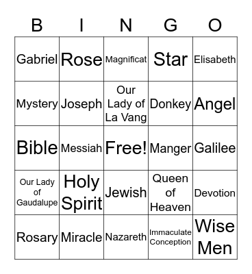 Mary Mother of God Bingo Card