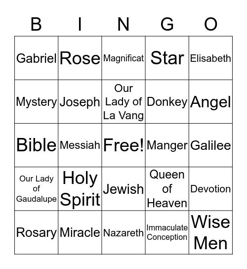 Mary Mother of God Bingo Card