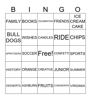 Shrey's 17th Birthday Bingo Card