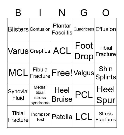 Sports Medicine Bingo Card