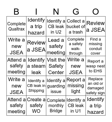 EHS Bingo Card