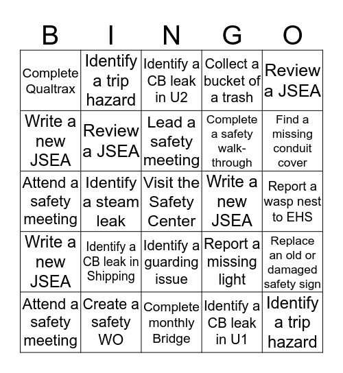 EHS Bingo Card