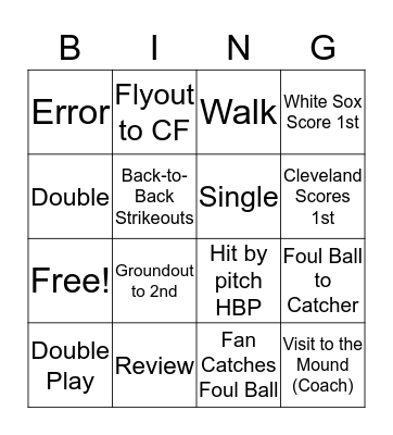 Sox vs Cleveland Bingo Card