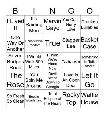 boondocks Music Bingo 38-21 Bingo Card