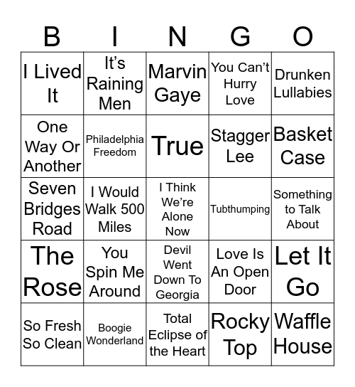 boondocks Music Bingo 38-21 Bingo Card