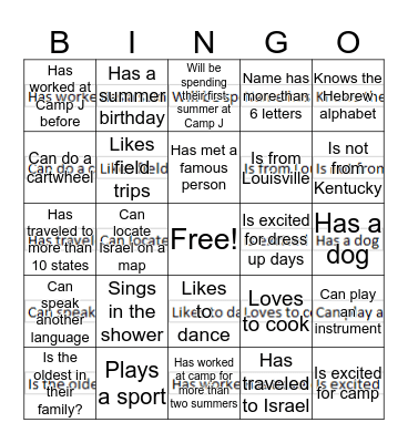 Find a Friend Bingo Card